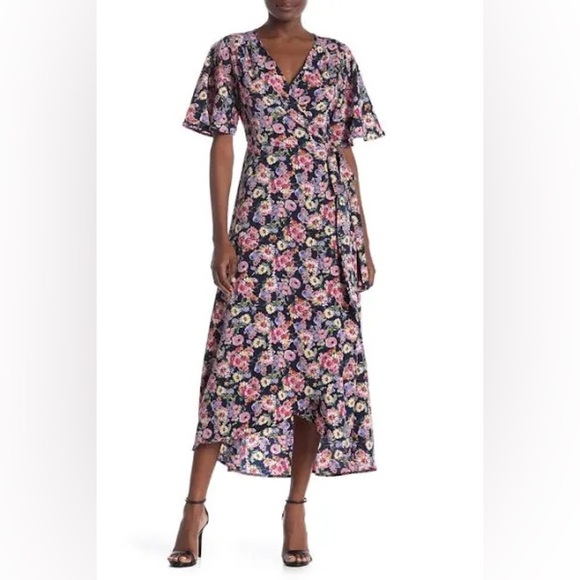 NWOT Bobeau Floral Print Maxi Wrap Dress - Picture 1 of 10